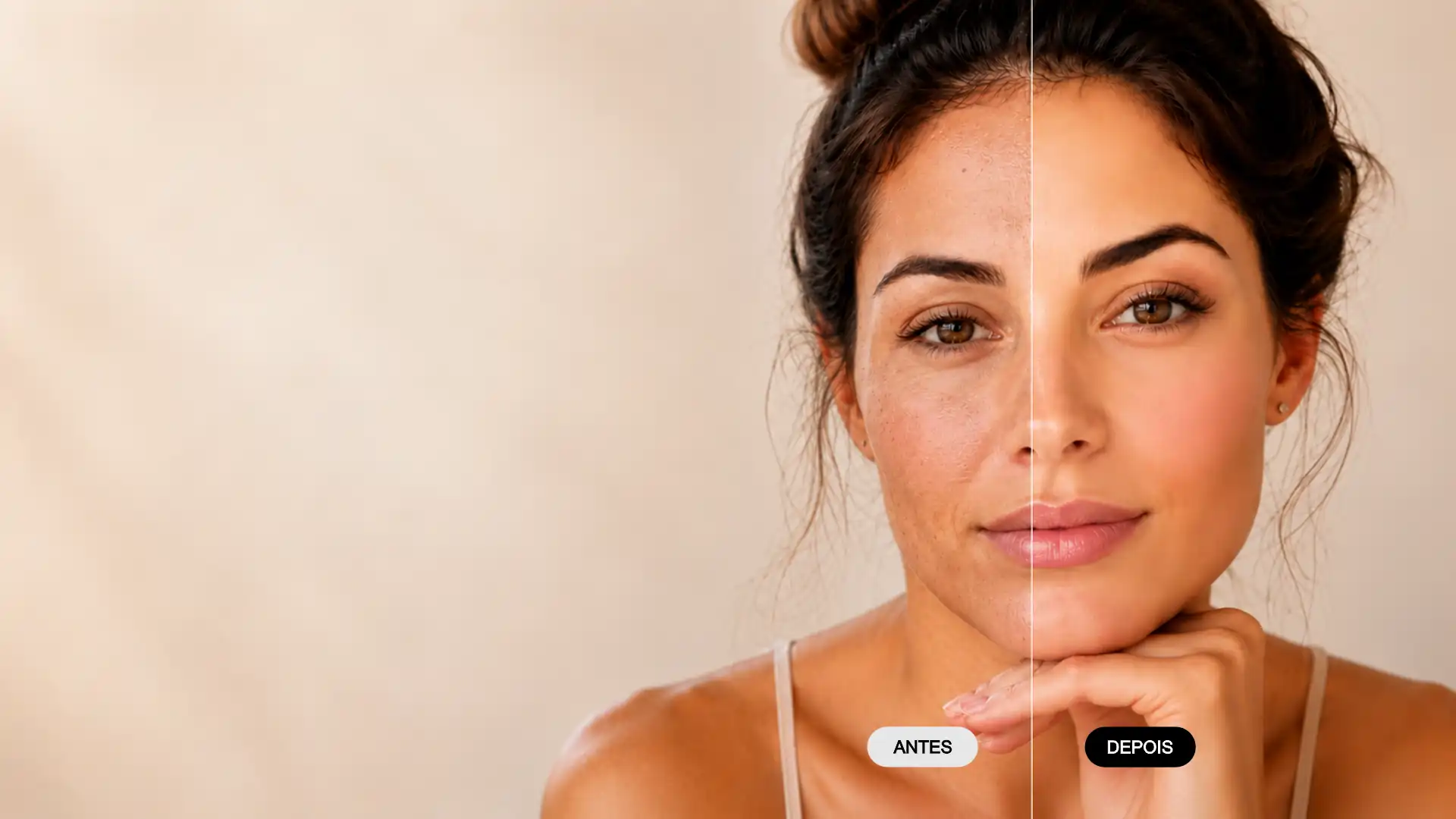 Antes e depois do tratamento estético facial - Preenchimento labial no Portal do Morumbi